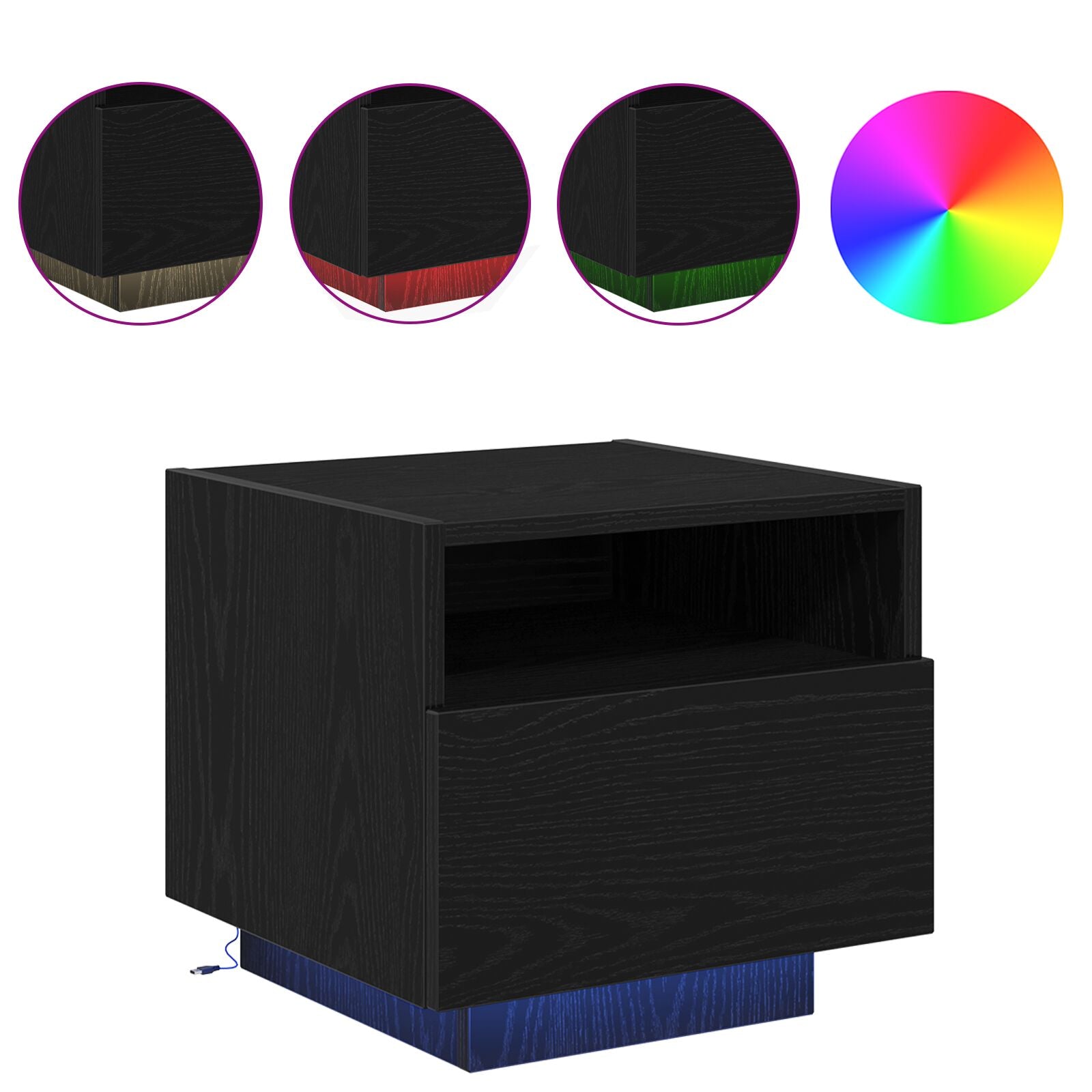 Nachttisch mit LED-Lichtern Schwarz Eiche 40x39x37 cm
