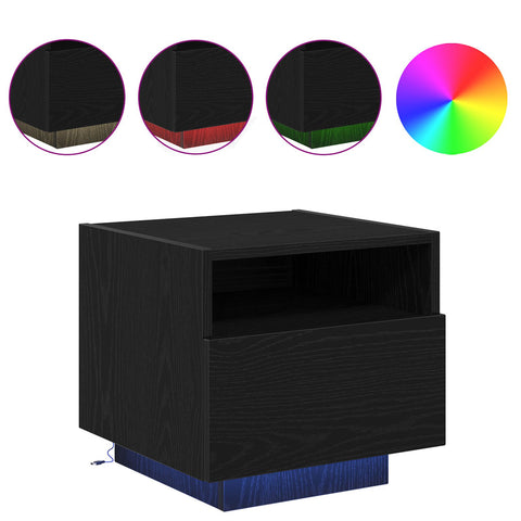 Nachttisch mit LED-Lichtern Schwarz Eiche 40x39x37 cm