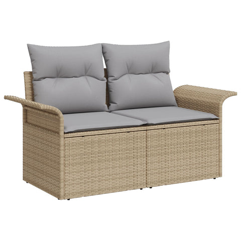 10-teiliges Garten Sofa Set mit Kissen Beige Poly Rattan