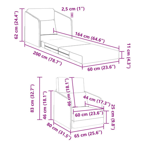 Boden Sofa Bett 2-in-1 Schwarz 65x80x83 cm Samt