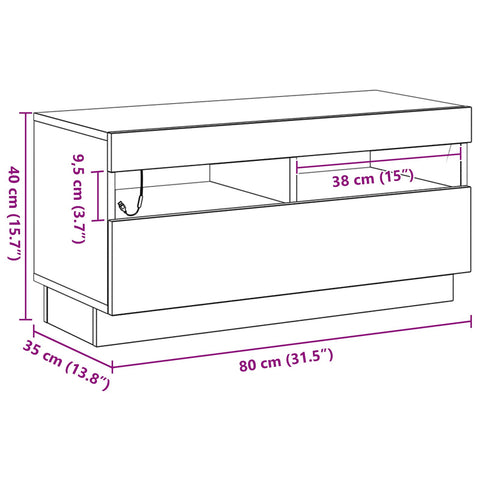 TV-Schrank mit LED-Lichtern, Schwarz und Eiche, 80x35x40 cm aus Holzwerkstoff
