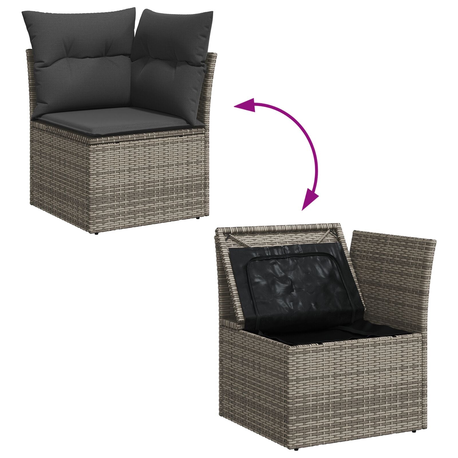 10-teiliges Garten Essset mit Kissen schwarzes Poly Rattan