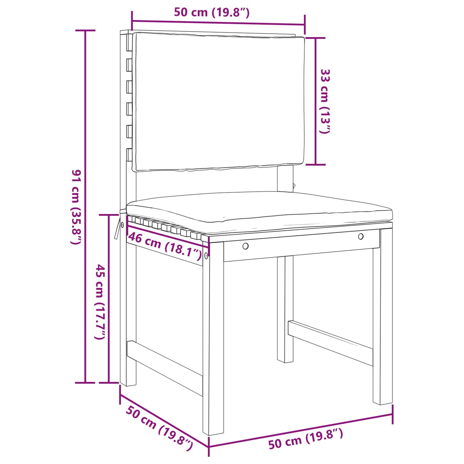 3-teiliges Garten-Bistro-Set mit Kissen aus massiven Akazienholz