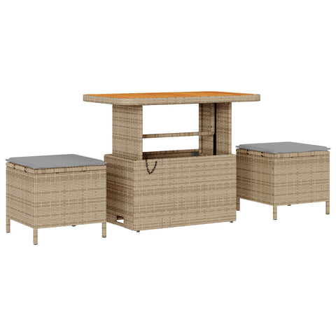 10-teilige Garten Sofa Set mit Kissen Beige Poly Rattan Akazie, 3-teilige Garten Essgruppe mit Kissen Beige Poly Rattan Akazie