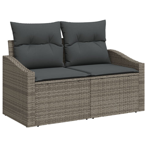 10-teiliges Garten Esstisch Set mit Kissen Grau Poly Rattan Akazie