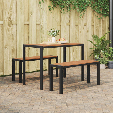 3-teiliges Garten-Esszimmer-Set aus Stahl und WPC Braun