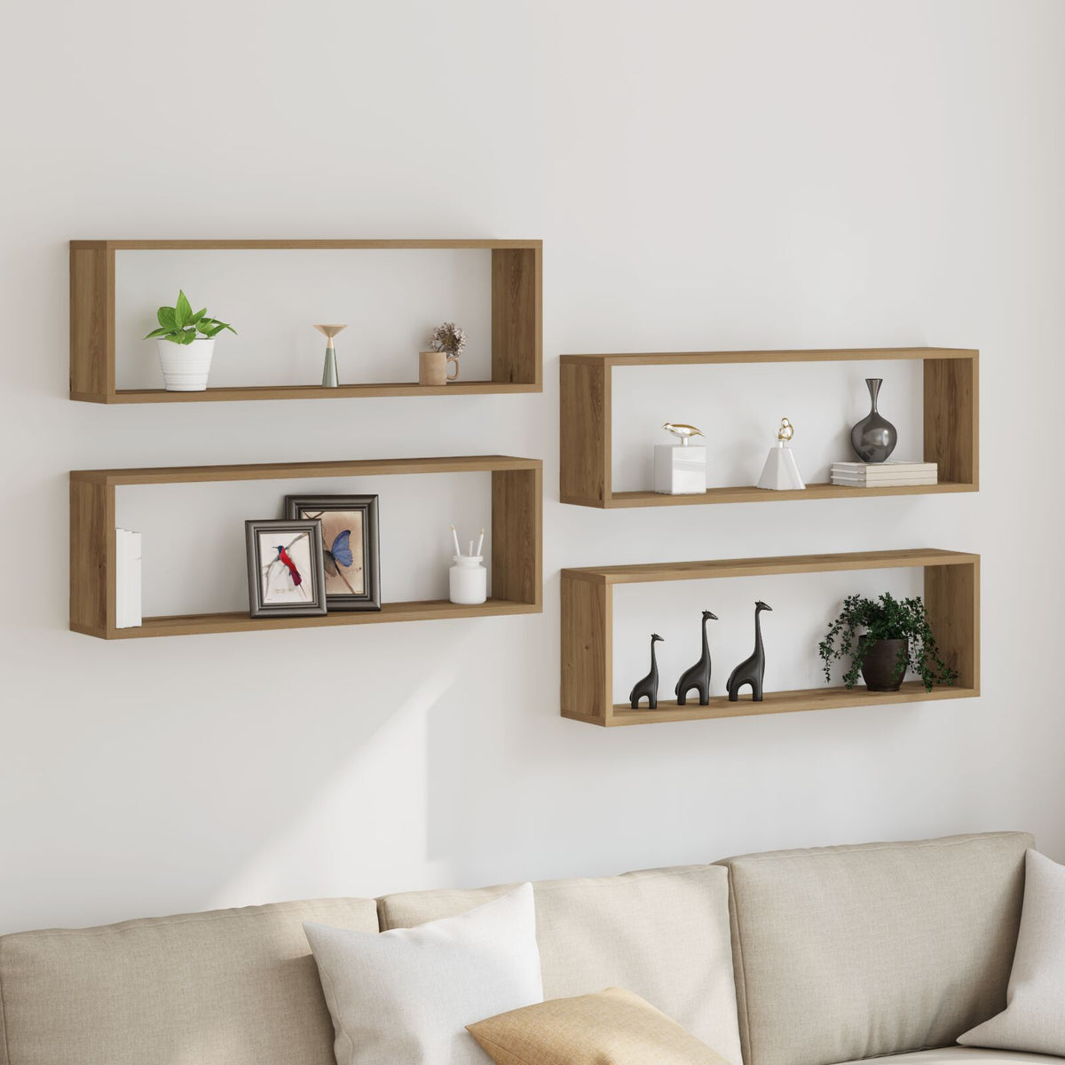 4er Set Wandregale Artisan Eiche 80x15x26 cm Holzwerkstoff