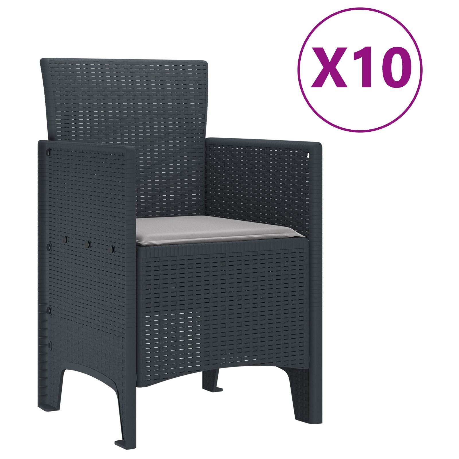 11-teiliges Garten Essset mit Kissen Anthrazit Poly-Rattan