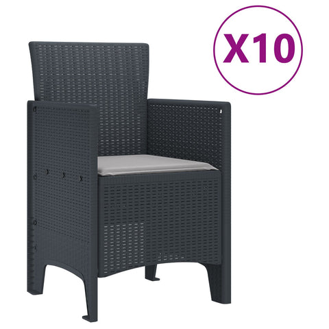 11-teiliges Garten Essset mit Kissen Anthrazit Poly-Rattan