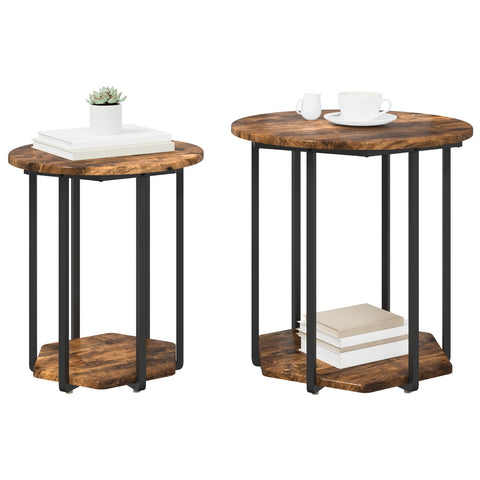 Beistelltisch 2er Set aus geräucherter Eiche, Holzwerkstoff und Metall