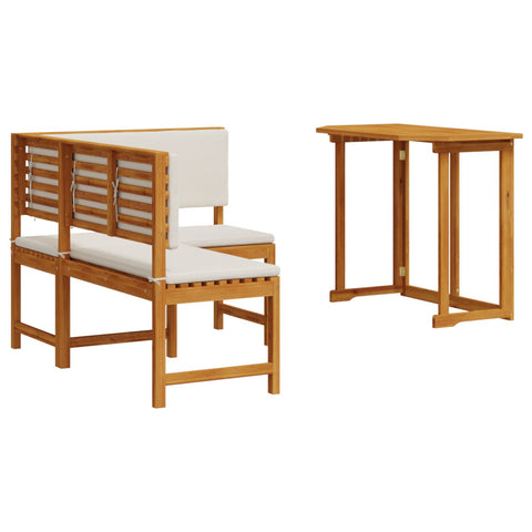 2-teiliges Garten-Esszimmer-Set mit Kissen aus massivem Akazienholz