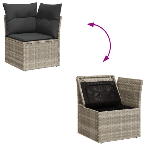 10-teiliges Garten Essgruppe mit Kissen Grau Poly Rattan