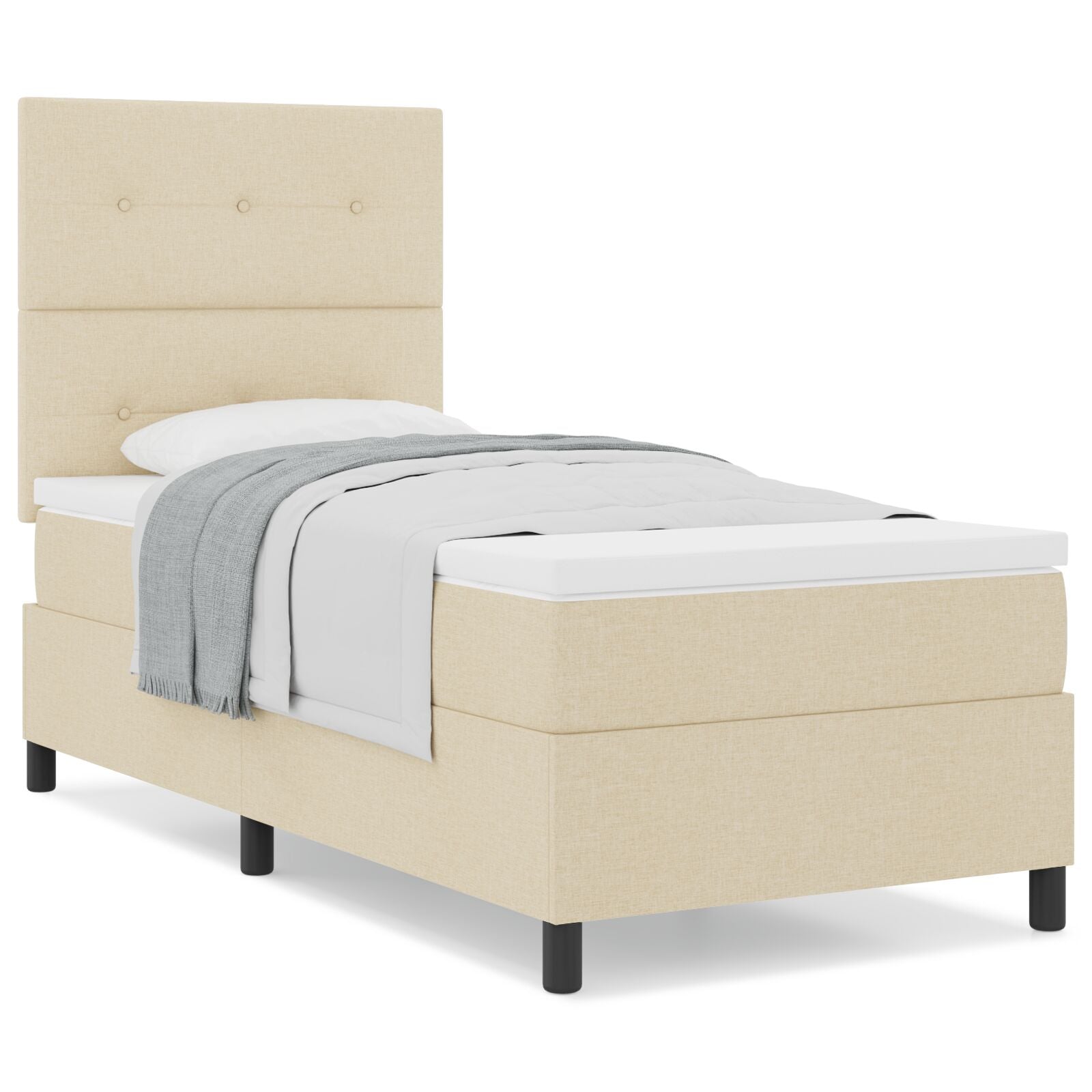 Beige Boxspringbett mit Matratze 90x200 cm aus Stoff