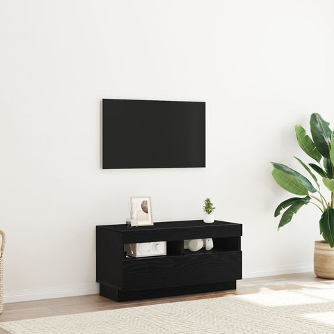 TV-Schrank mit LED-Lichtern, Schwarz und Eiche, 80x35x40 cm aus Holzwerkstoff