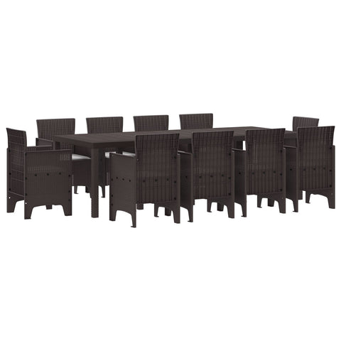 11-teiliges Garten-Essset mit Kissen Brauner Poly-Rattan