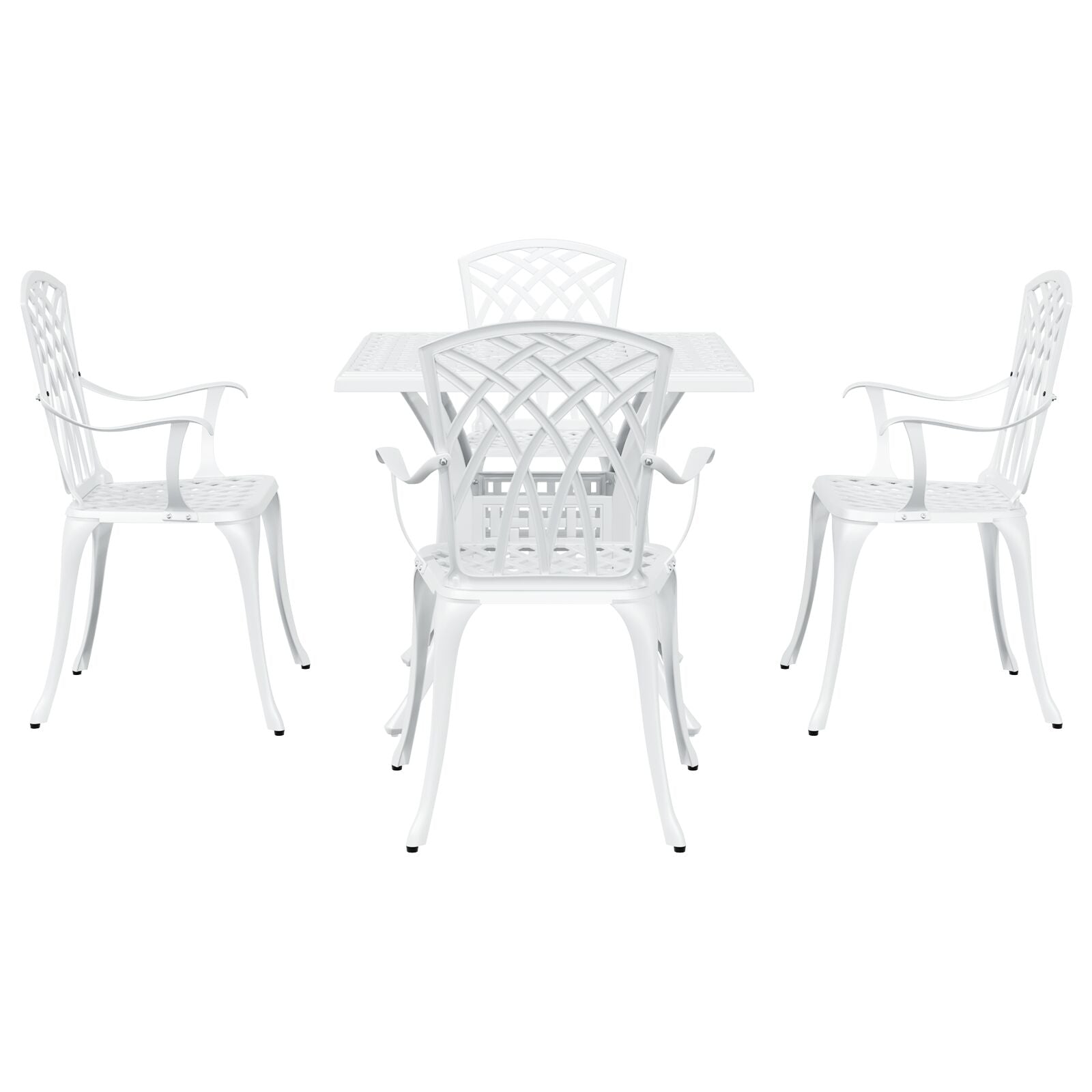 5-teiliges Garten-Esszimmer-Set aus weißem Gusseisen