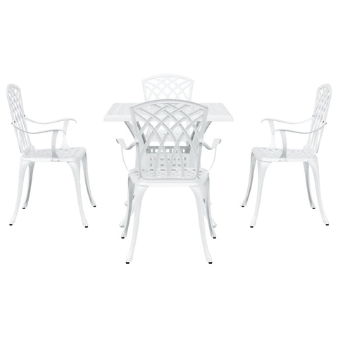5-teiliges Garten-Esszimmer-Set aus weißem Gusseisen