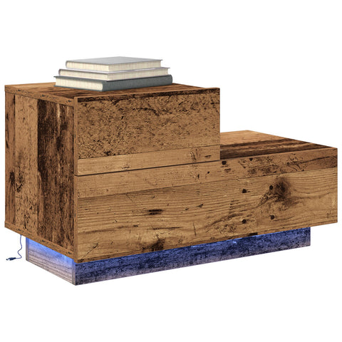 Nachttisch mit LED-Lichtern Altholz 70 x 36 x 40,5 cm