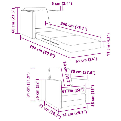 Boden-Sofa-Bett 2-in-1 Weiß 74x77x81 cm Kunstleder