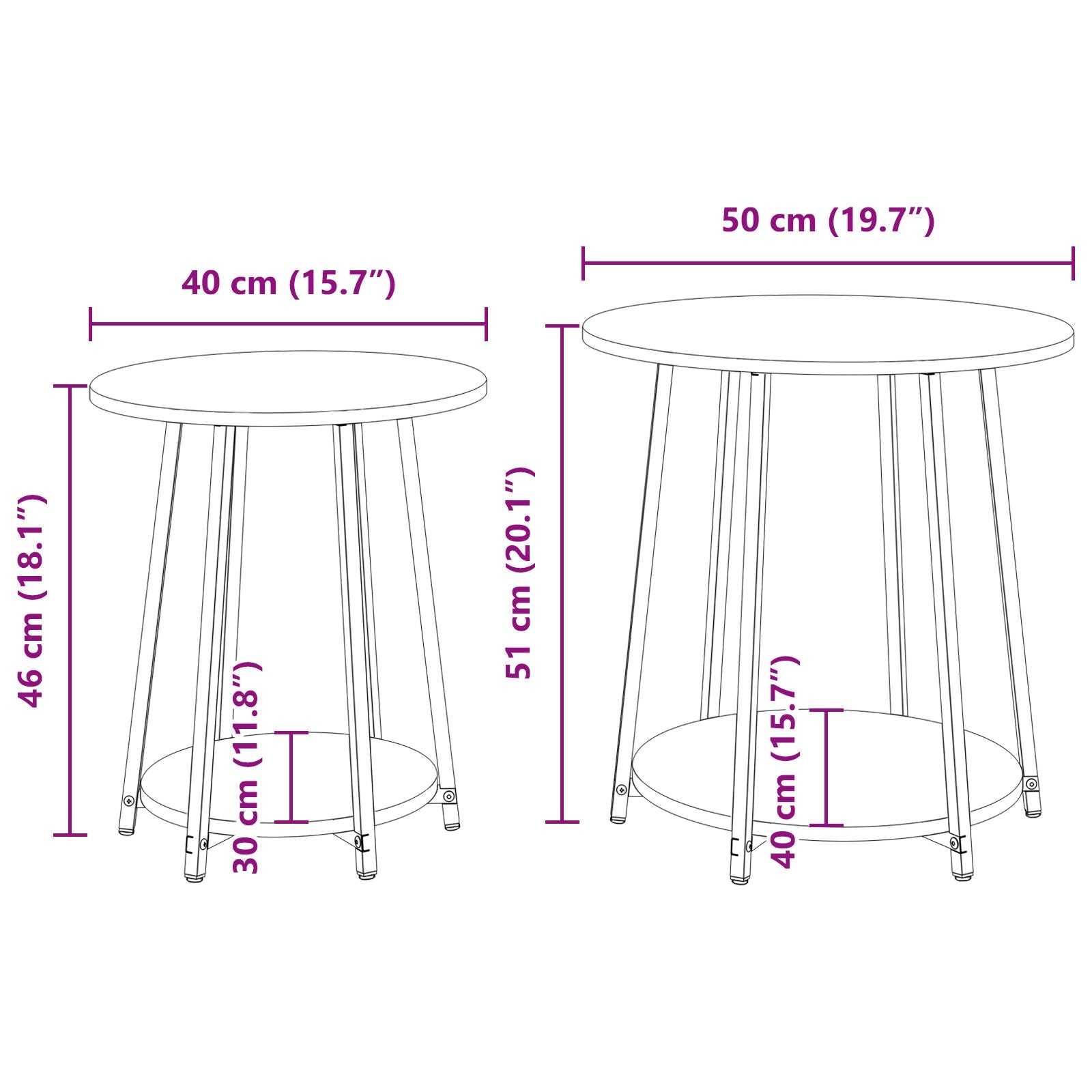 Beistelltisch 2er Set Rauch-Eiche, Ingenieurholz und Metall