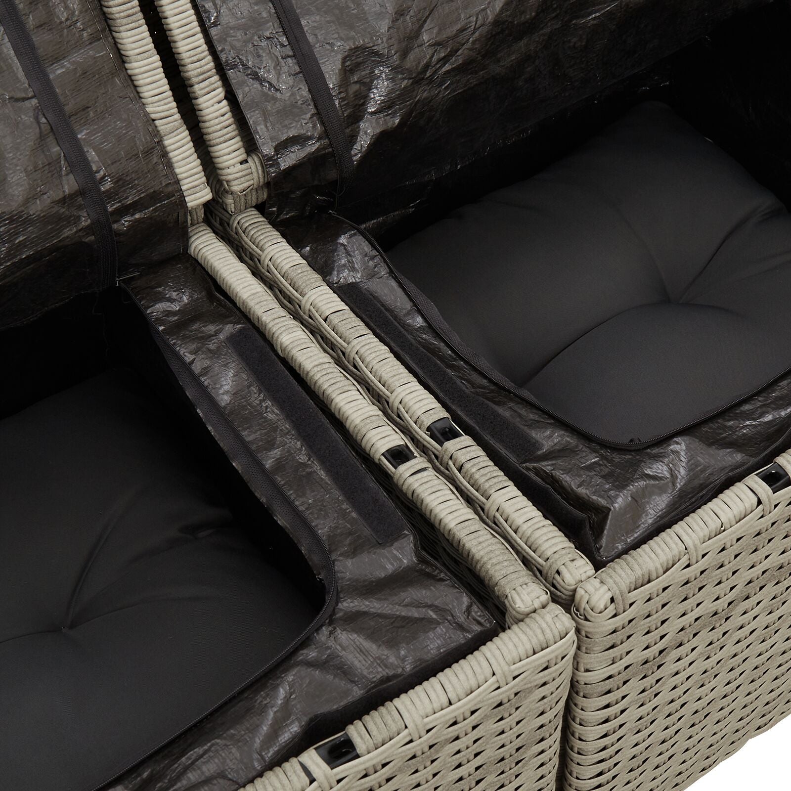 10-teiliges Garten Essgruppe mit Kissen Grau Poly Rattan