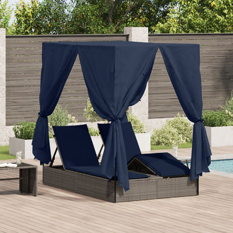 Doppelliege Set aus 2 Grau und Marineblau Rattan Groß