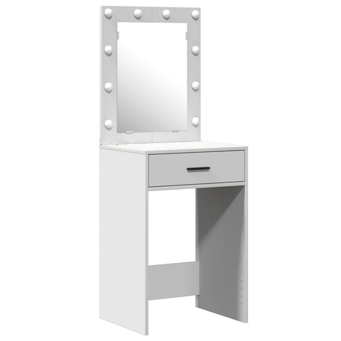 2-teiliges Schminktisch-Set mit LED in Weiß aus Holzwerkstoff
