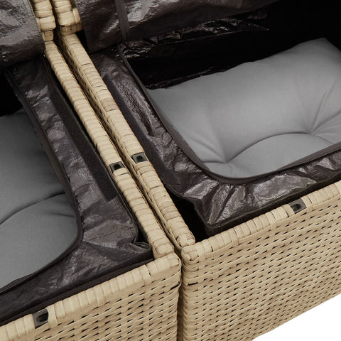 10-teiliges Garten Sofa Set mit Kissen Beige Poly Rattan
