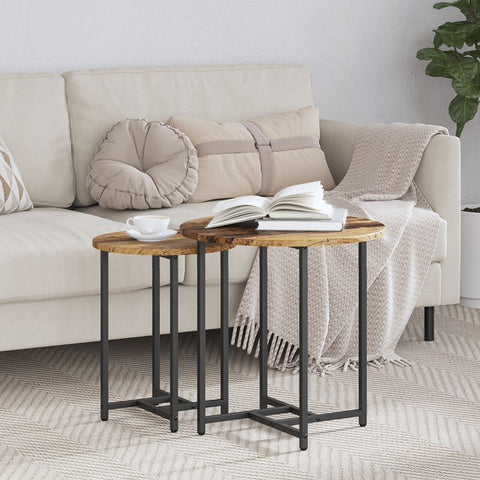 Beistelltisch 2er Set aus Altholz, Holz und Metall