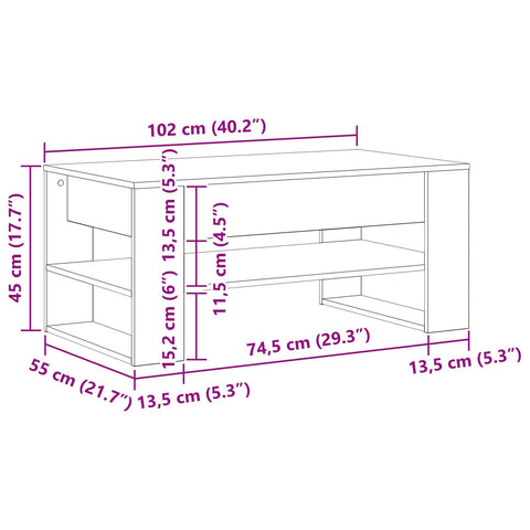Couchtisch Schwarz Eiche 102x55x45 cm Holzwerkstoff
