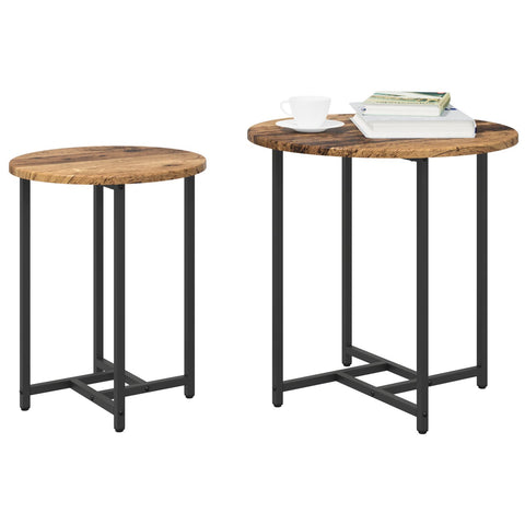 Beistelltisch 2er Set aus Altholz, Holz und Metall