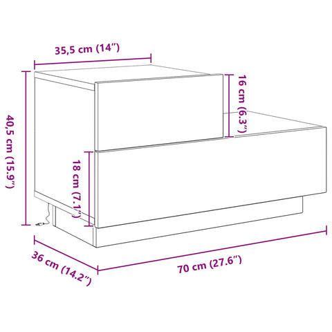 Nachttisch mit LED-Lichtern Altholz 70 x 36 x 40,5 cm