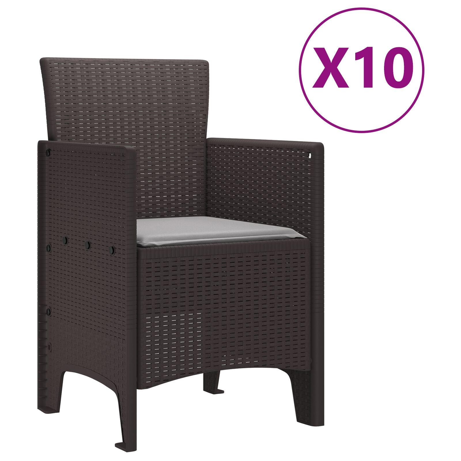 11-teiliges Garten-Essset mit Kissen Brauner Poly-Rattan
