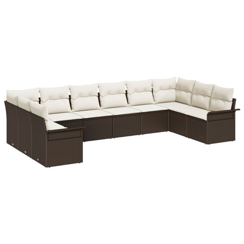 10 teiliges Garten Sofa Set mit Kissen Braunes Poly Rattan