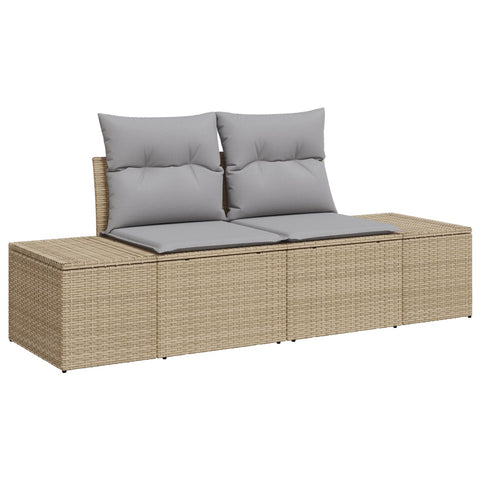 10-teiliges Garten Sofa Set mit Kissen Beige Poly Rattan