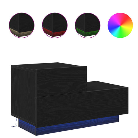 Nachttisch mit LED-Lichtern Schwarz Eiche 70 x 36 x 40,5 cm