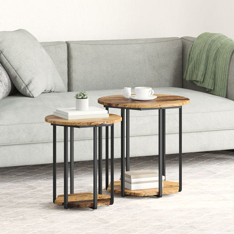 Beistelltisch 2er Set aus Altholz, Spanplatten und Metall