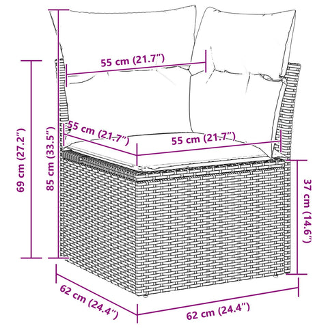 10-teiliges Garten Esstisch Set mit Kissen Grau Poly Rattan Akazie