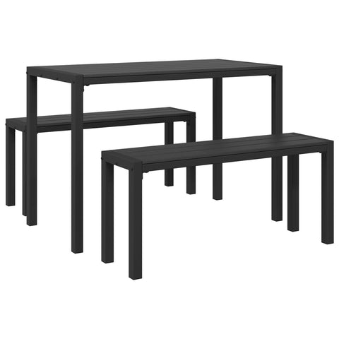3-teiliges Garten-Esszimmer-Set aus Stahl und WPC in Schwarz