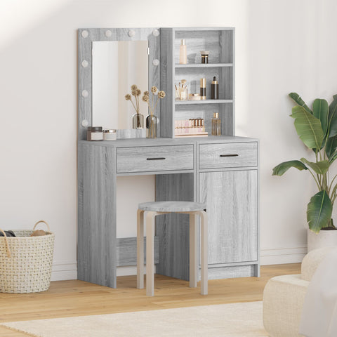 2-tlg. Schminktisch-Set mit LED-Leuchten Grau Sonoma