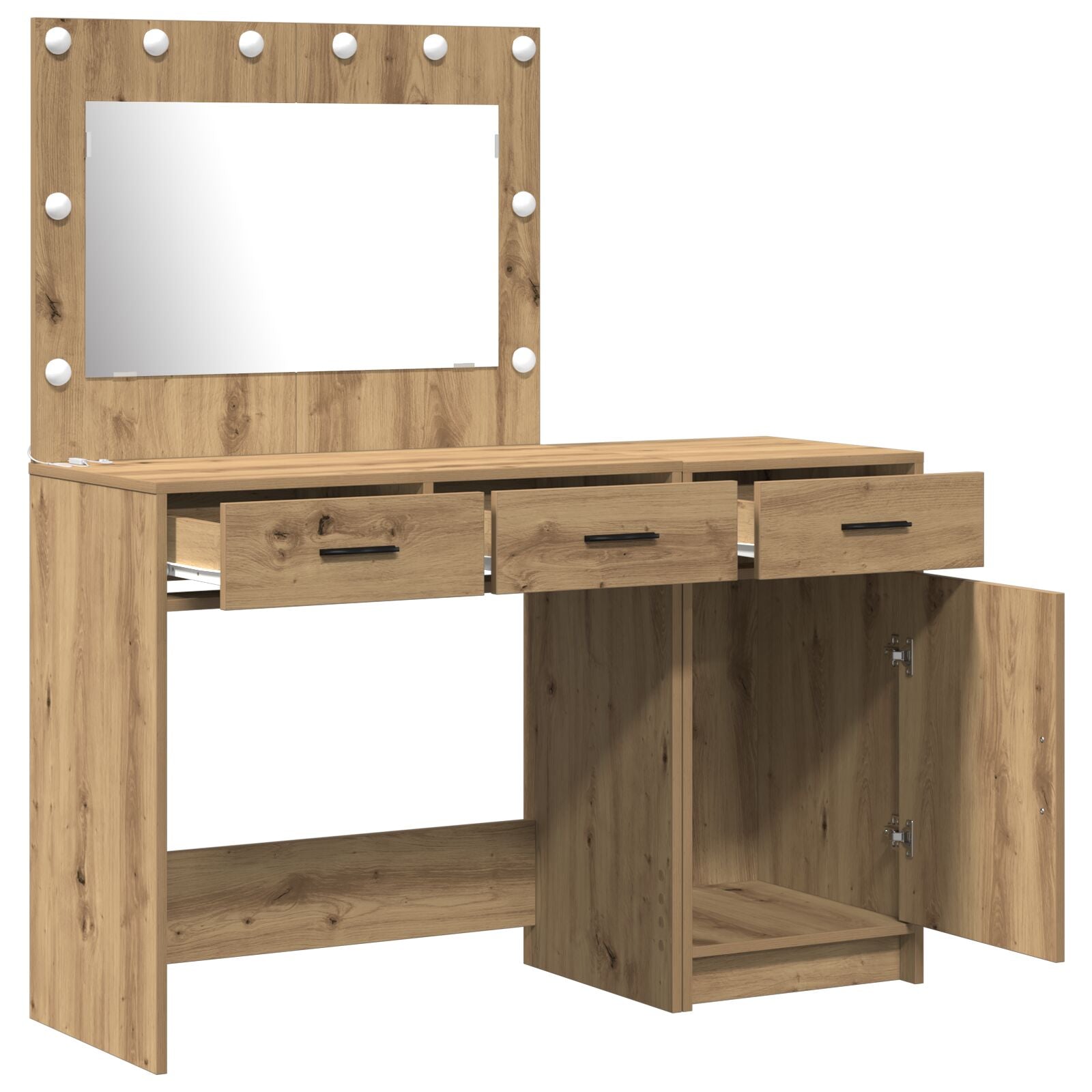 2-teiliges Frisiertisch-Set mit LED aus Artisan Eichenholz