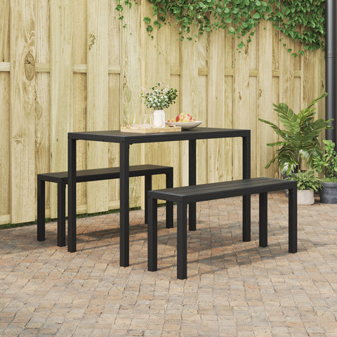 3-teiliges Garten-Esszimmer-Set aus Stahl und WPC in Schwarz