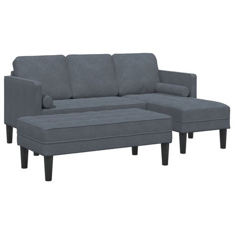 Garten Sofa mit Bank und Kissen L-förmig Dunkelgraues Velvet, 3-Sitzer Sofa mit Chaise L-förmigem Dunkelgrau 160 cm Velvet, Bank Dunkelgrau 113 cm Velvet