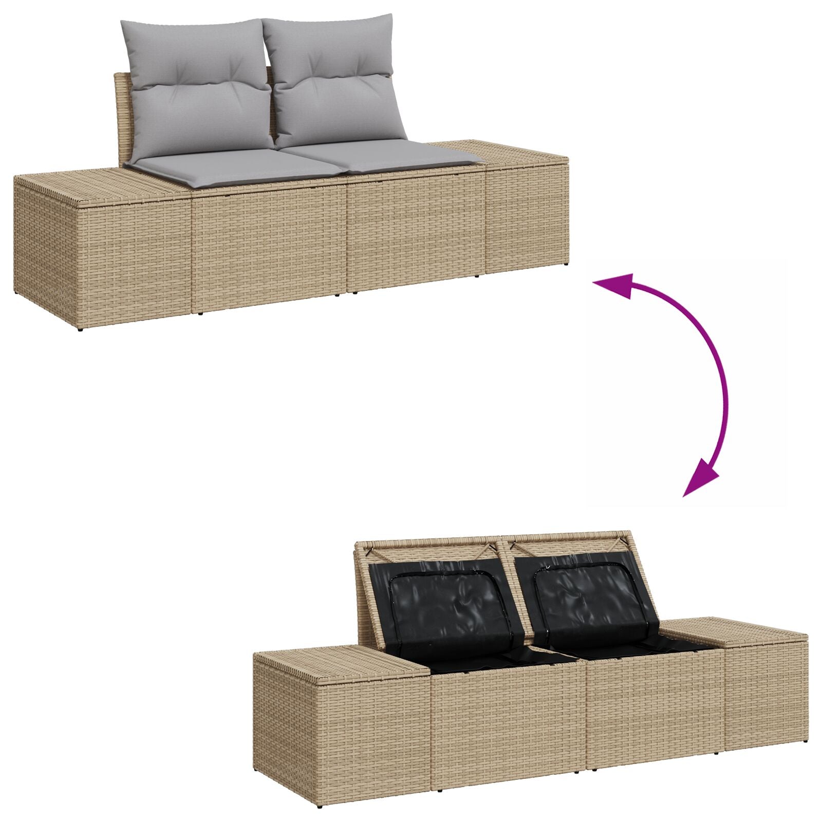 10-teiliges Garten Sofa Set mit Kissen Beige Poly Rattan