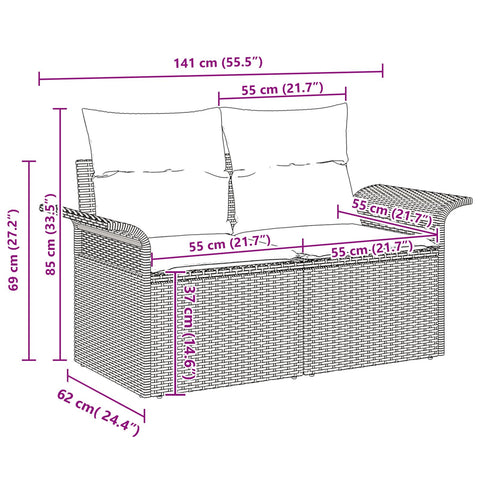 10 teiliges Garten Sofa Set mit Kissen Braunes Poly Rattan