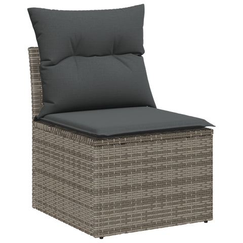 10-teiliges Garten Esstisch Set mit Kissen Grau Poly Rattan Akazie