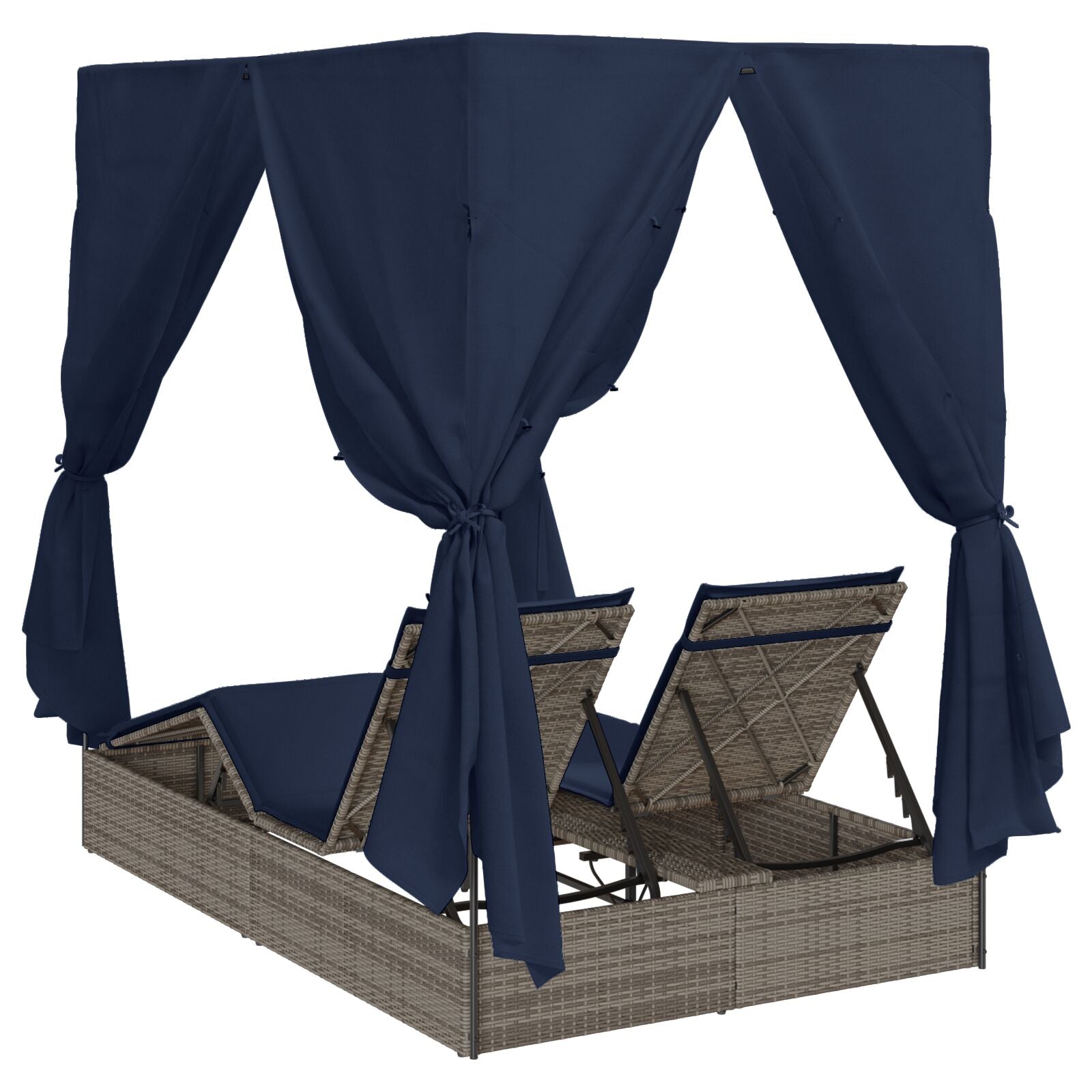 Doppelliege Set aus 2 Grau und Marineblau Rattan Groß