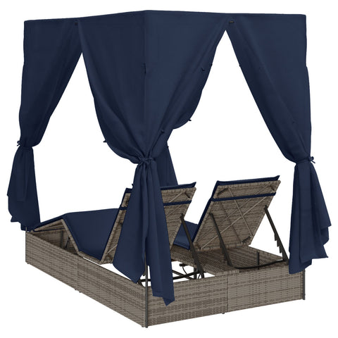 Doppelliege Set aus 2 Grau und Marineblau Rattan Groß