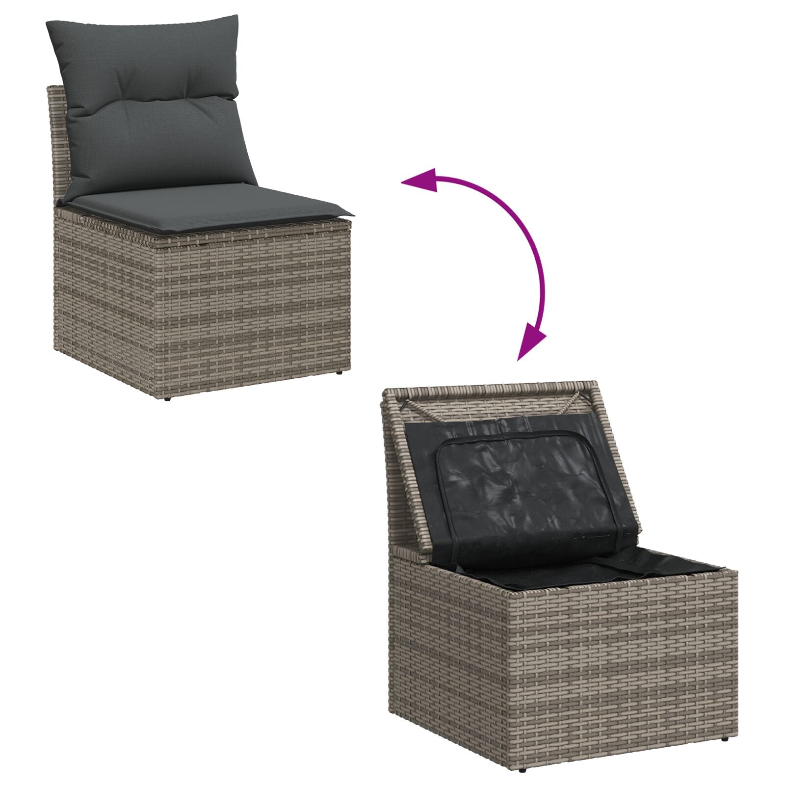 10-teiliges Garten Essset mit Kissen schwarzes Poly Rattan