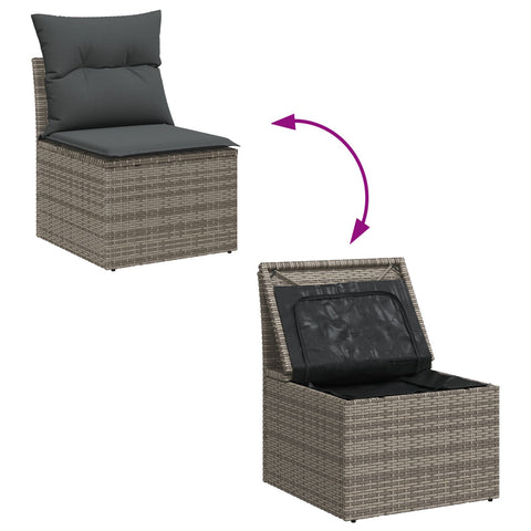 10-teiliges Garten Essset mit Kissen schwarzes Poly Rattan
